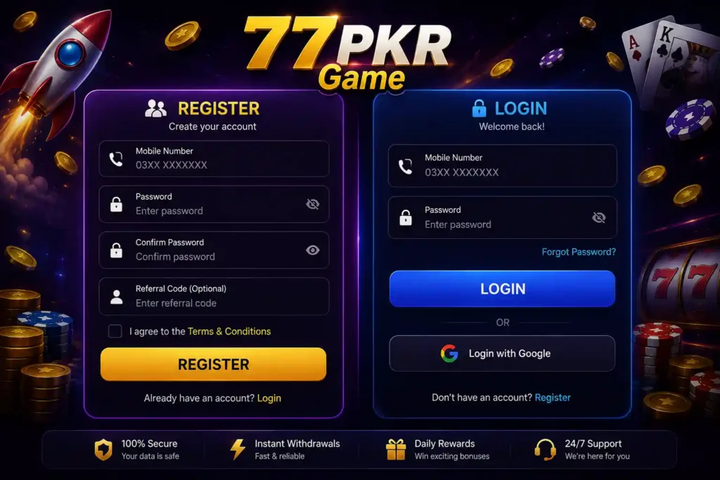 77PKR Game APK Download New Earning App In Pakistan 2 77PKR game login and register screenshot
